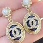 CHANEL Pearl Stud Gold Black Marble Medal Crystal CC Drop Earrings NIB