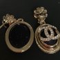 CHANEL Pearl Stud Gold Black Marble Medal Crystal CC Drop Earrings NIB