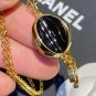 CHANEL Runway Black White Enamel Crystal Pendant Gold Metal CC Necklace NIB