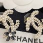 CHANEL Gold Weaved Seed Pearl Big CC Black Flower Stud Earrings NIB