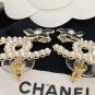 CHANEL Gold Weaved Seed Pearl Big CC Black Flower Stud Earrings NIB