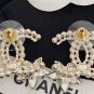 CHANEL Gold Weaved Seed Pearl Big CC Black Flower Stud Earrings NIB