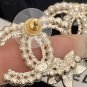 CHANEL Gold Weaved Seed Pearl Big CC Black Flower Stud Earrings NIB