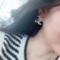 CHANEL Gold Weaved Seed Pearl Big CC Black Flower Stud Earrings NIB