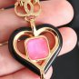 CHANEL Black Enamel Heart Pink Glass Pendant Gold CC Chain Necklace NIB