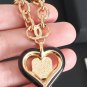 CHANEL Black Enamel Heart Pink Glass Pendant Gold CC Chain Necklace NIB