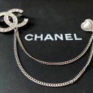 CHANEL Crystal CC Brooch Duo Silver Metal Chain Pearl Heart Pin 23B NIB