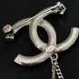 CHANEL Crystal CC Brooch Duo Silver Metal Chain Pearl Heart Pin 23B NIB