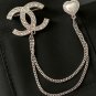 CHANEL Crystal CC Brooch Duo Silver Metal Chain Pearl Heart Pin 23B NIB