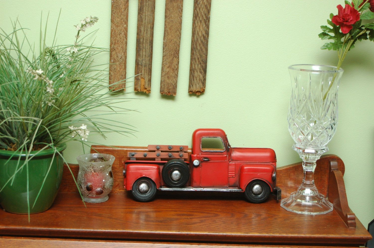 Red Truck Vintage Metal Wall Hanger Rustic Red Chevy Pickup Truck Farm