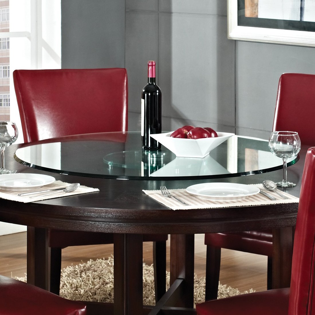 Glass Lazy Susan 30" 1 " Beveled Glass Tempered Glass 360