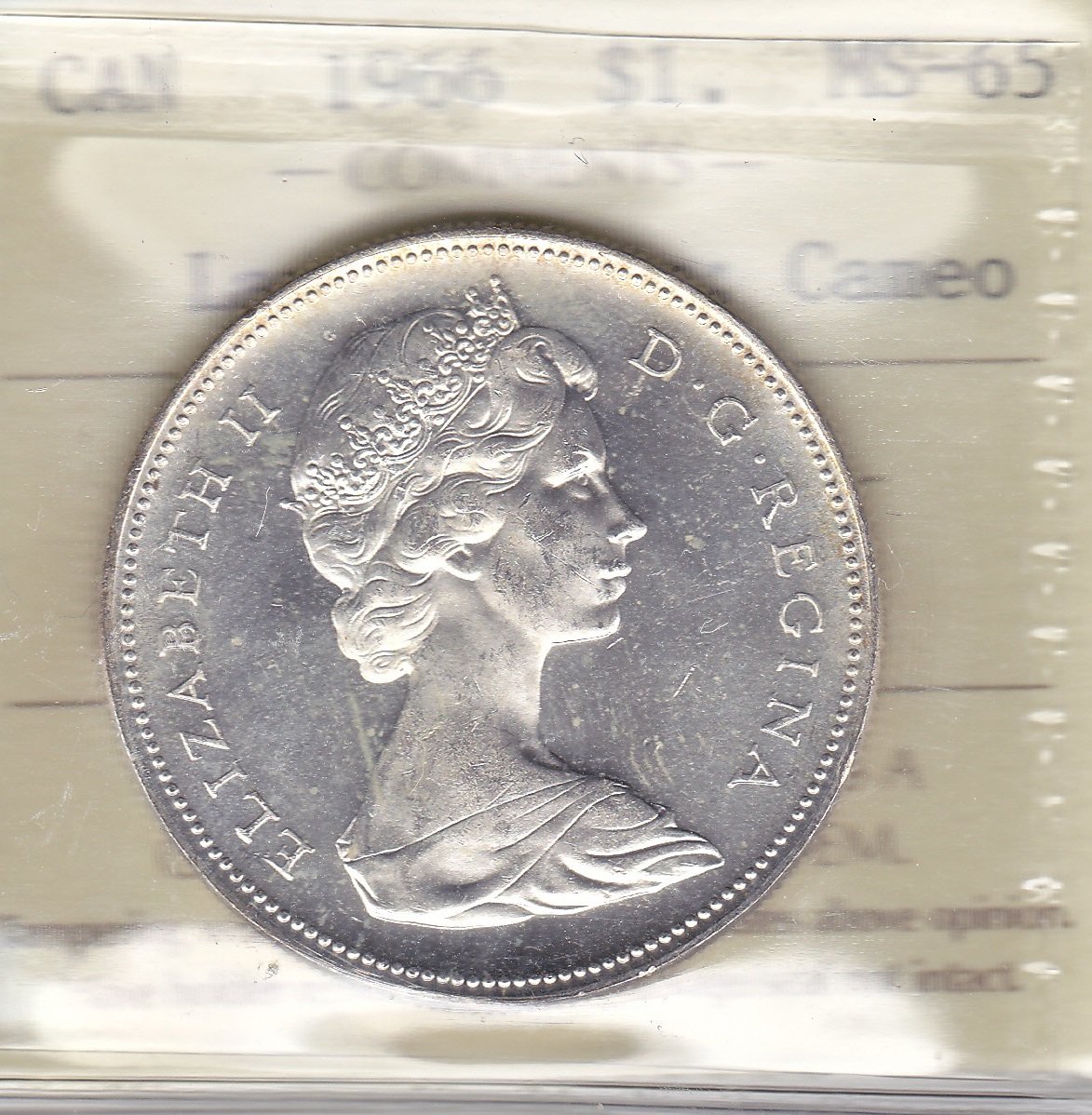 1966 ICCS MS65 $1 Large Beads CAMEO Canada silver dollar one XKL 250