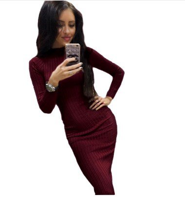 Autumn Spring Dresses Robe Sexy Black Midi Sheath Slim Bodycon