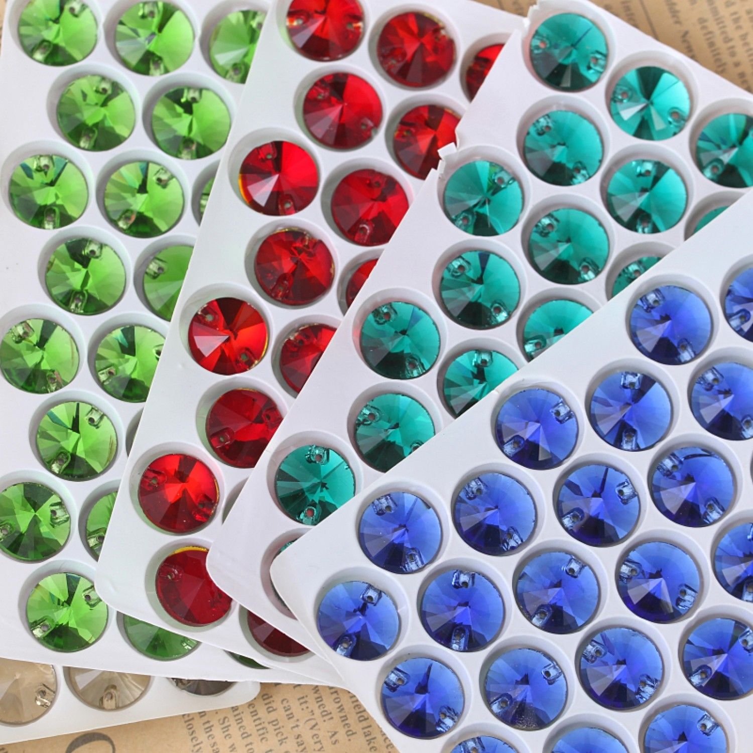 100pcs Round Rivoli Clear Crystal AB Sew On Glass Rhinestone Dress 10mm ...