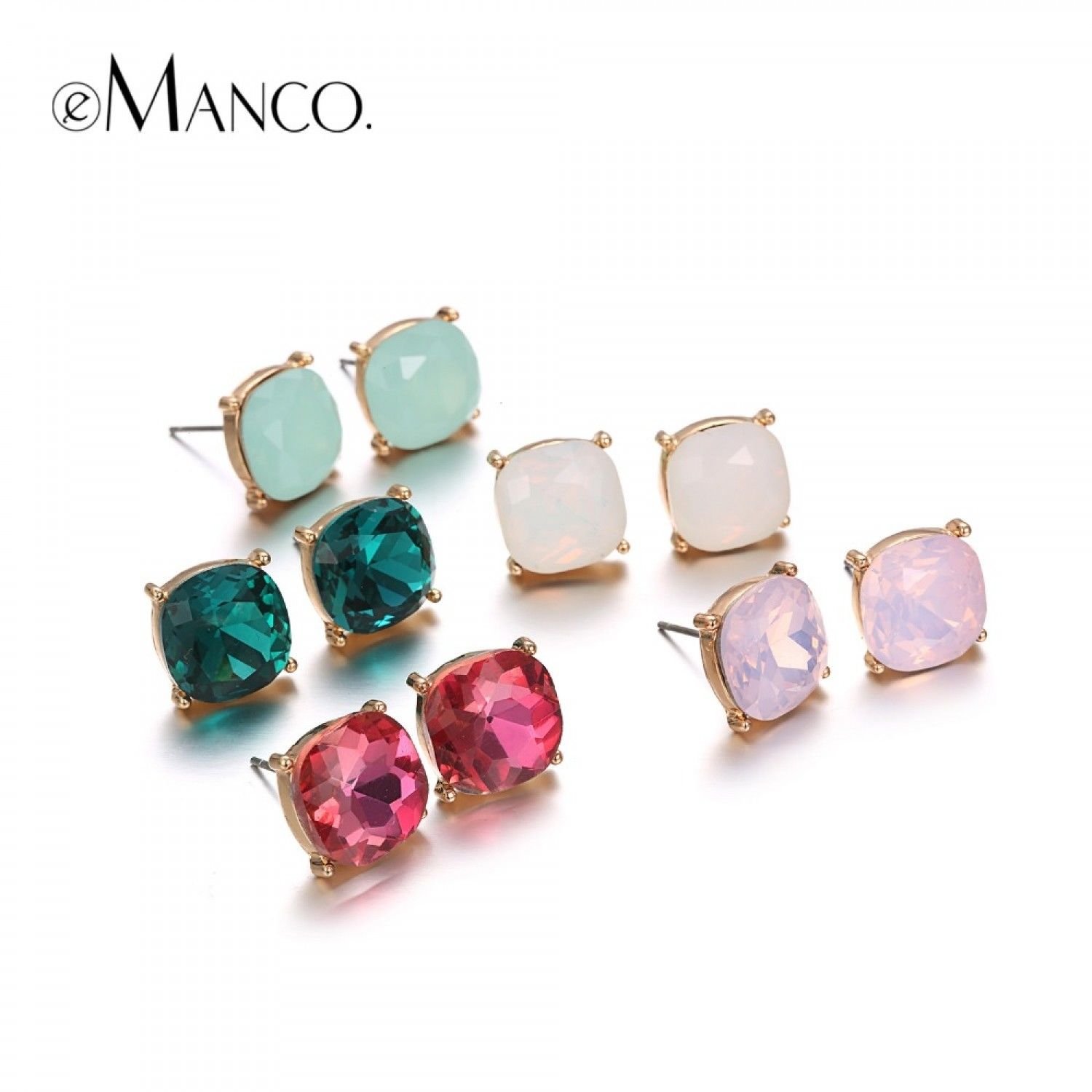 eManco Stud Opal Crystal women's earrings set mix statement geometric minimalist