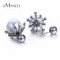 eManco Classic Silver Romantic Flower Double Sides Statement Stud Pearl Earrings