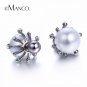 eManco Classic Silver Romantic Flower Double Sides Statement Stud Pearl Earrings