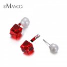 eManco Elegant 4 Color Cube shape Statement Stud Earrings Women Red Crystal