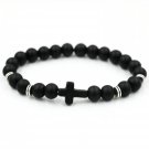 Handcrafted Bracelet Natural Stone with Cross Men Black Beads Bracelet Unisex