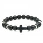 Handcrafted Bracelet Natural Stone with Cross Men Black Beads Bracelet Unisex