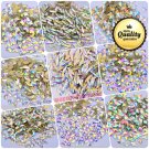 50pc Multi Shape Drop Heart Crystal AB Glass Nail Art Rhinestones Glue No Hotfix