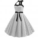 Women's summer halter-neck polka dots printed midi dress White #JY12524
