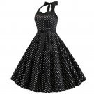 Women's summer halter-neck polka dots printed midi dress Black #JY12524