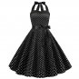 Women's summer halter-neck polka dots printed midi dress Black #JY12524