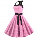 Women's summer halter-neck polka dots printed midi dress Pink #JY12524 Women's summer halter-neck polka dots printed midi dress Pink #JY12524