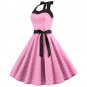 Women's summer halter-neck polka dots printed midi dress Pink #JY12524