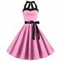 Women's summer halter-neck polka dots printed midi dress Pink #JY12524