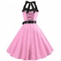 Women's summer halter-neck polka dots printed midi dress Pink #JY12524