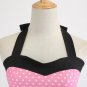 Women's summer halter-neck polka dots printed midi dress Pink #JY12524