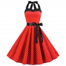 Women's summer halter-neck polka dots printed midi dress Red #JY12524