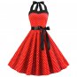 Women's summer halter-neck polka dots printed midi dress Red #JY12524