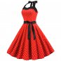 Women's summer halter-neck polka dots printed midi dress Red #JY12524