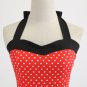 Women's summer halter-neck polka dots printed midi dress Red #JY12524