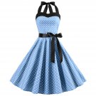 Women's summer halter-neck polka dots printed midi dress Light Blue #JY12524 Women's summer halter-neck polka dots printed midi dress Light Blue #JY12524