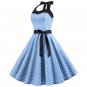 Women's summer halter-neck polka dots printed midi dress Light Blue #JY12524