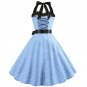 Women's summer halter-neck polka dots printed midi dress Light Blue #JY12524