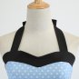 Women's summer halter-neck polka dots printed midi dress Light Blue #JY12524