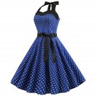 Women's summer halter-neck polka dots printed midi dress Navy Blue #JY12524