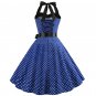 Women's summer halter-neck polka dots printed midi dress Navy Blue #JY12524