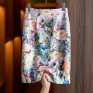 Rose printed high-rise A-line one-step slim hip package skirt #YP01