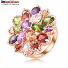 LZESHINE Unique Fashion Multicolor Flower Engagement Rings Rose Gold Color AAA Z
