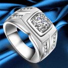 925 Sterling Silver male ring wedding Rings with large Cubic Zircon men engageme