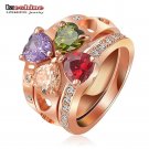 LZESHINE 2016 New Color Crystal Multi-layer Ring Rose Gold Color AAA Zircon Luck