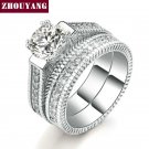 Silver Color Luxury 2 Rounds Bijoux Fashion Wedding Ring Set Cubic Zirconia Jewe