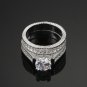 Silver Color Luxury 2 Rounds Bijoux Fashion Wedding Ring Set Cubic Zirconia Jewe