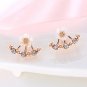 USTAR Flower Crystals Stud Earrings for Women Rose gold color Double Sided Fashi